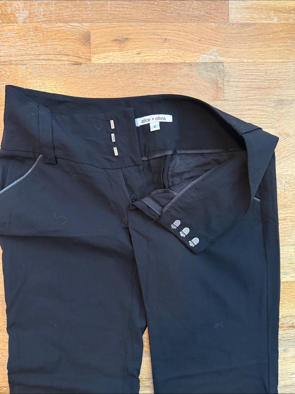 Alice + Olivia Black Boot-Cut Flare Pants with Front Pocket Trim - Picture 2 of 3